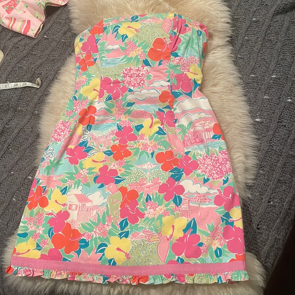 Lilly Pulitzer Strapless Floral Dress - Pink, Green, Blue